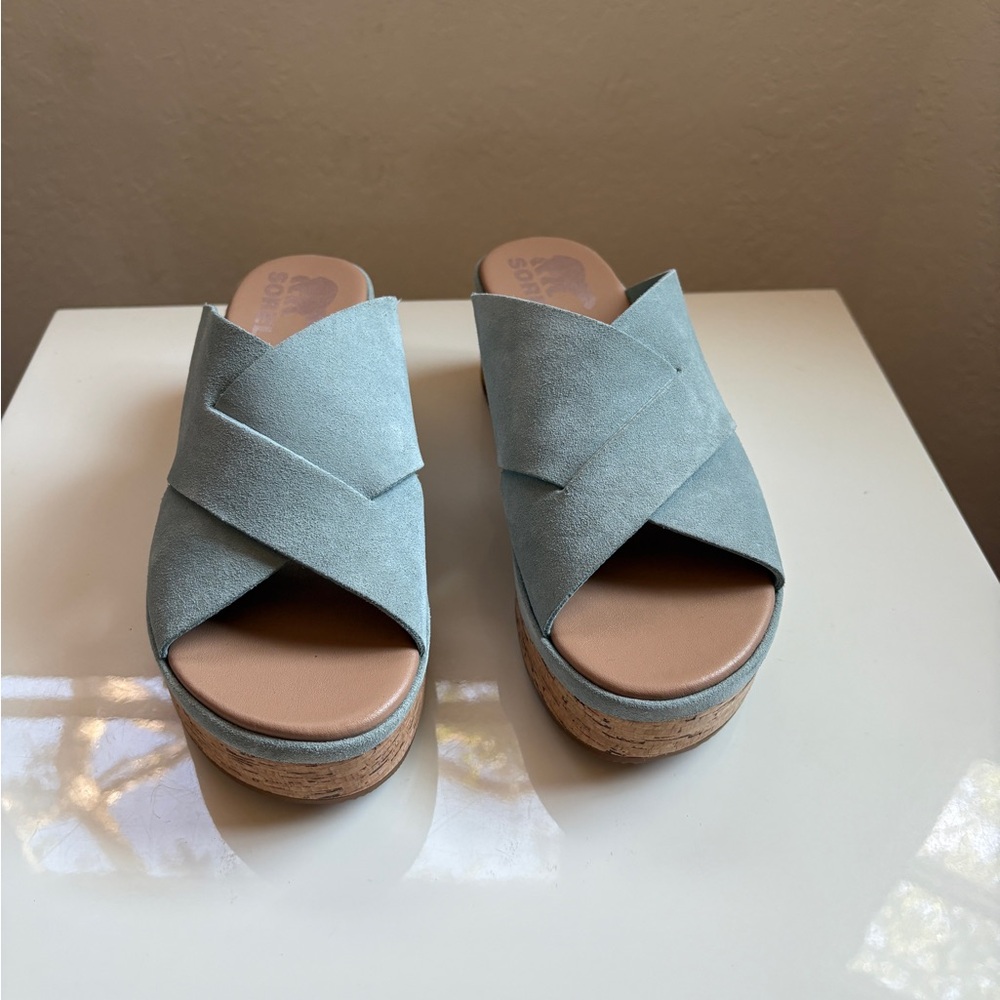 Sorel Light Blue Suede Women's Mules